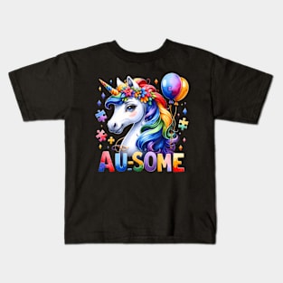 Autism Magical Unicorn Au Some Autism Spectrum Heart Kids Kids T-Shirt